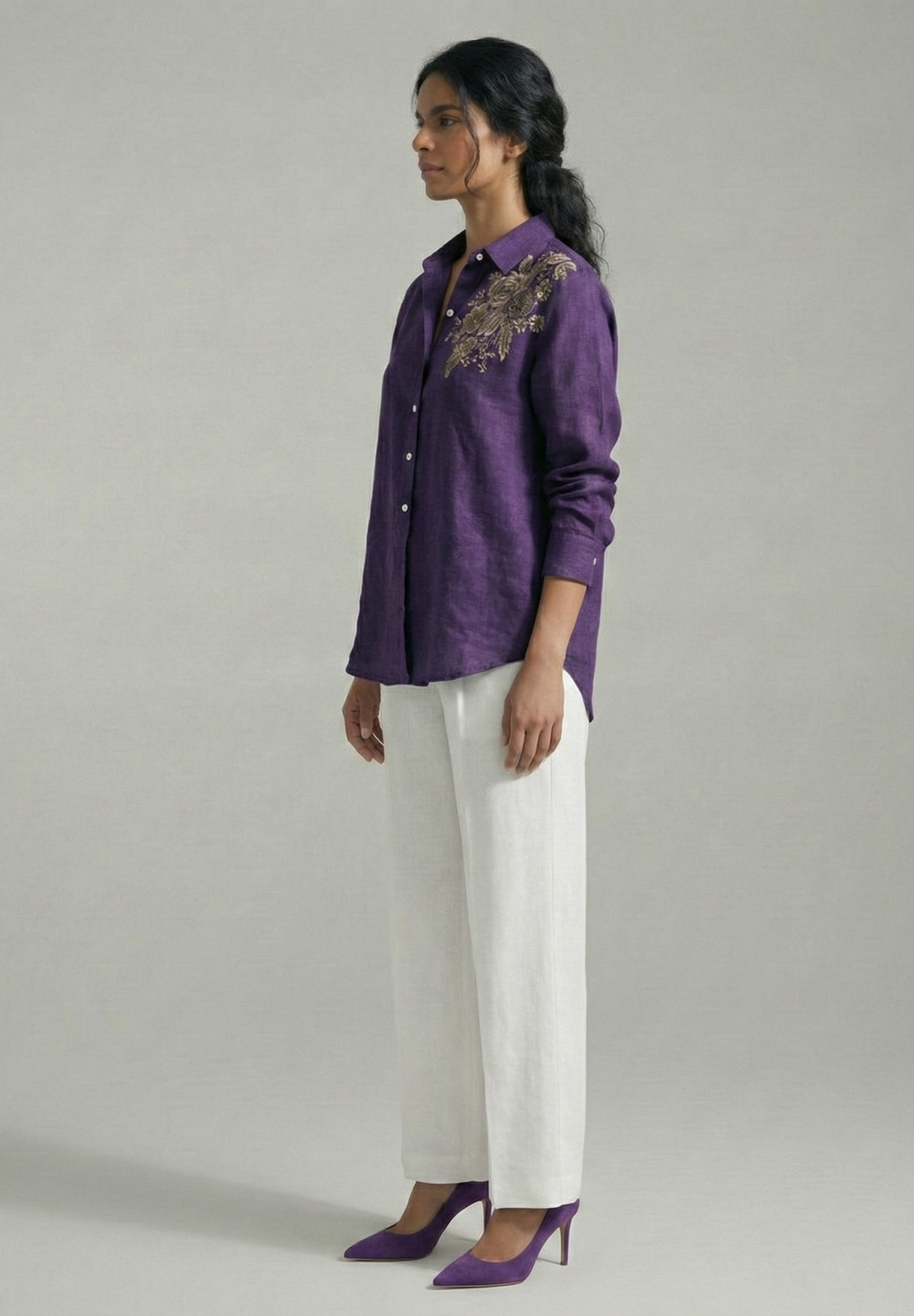 Plum Rose Rose Black Cotton linen Shirt