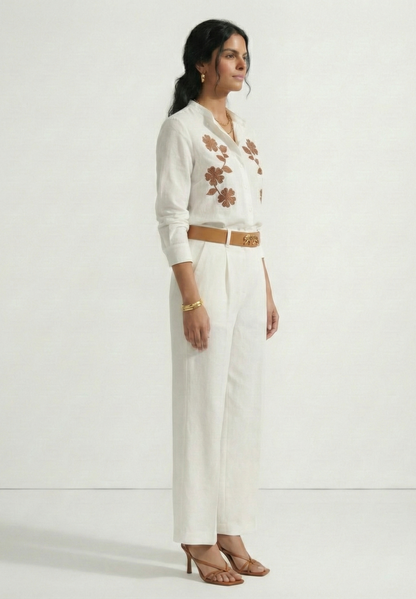 Ivory Bloom Cotton Linen Shirt