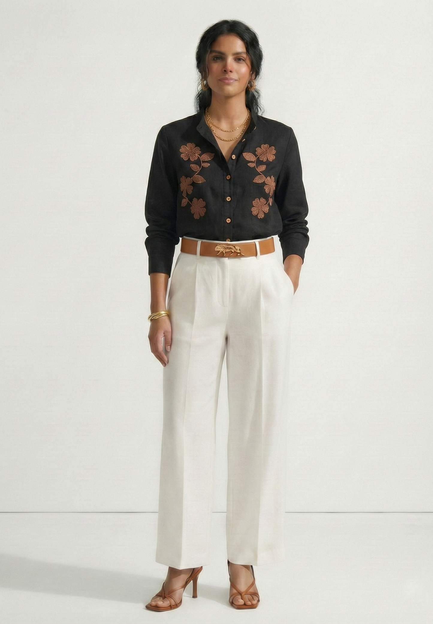 Noir Bloom Cotton Linen Shirt