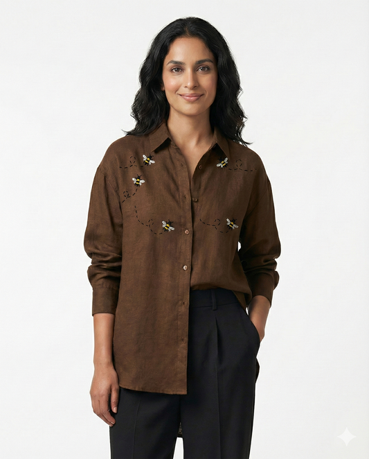 Brown Bee Cotton Linen Shirt