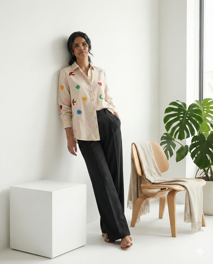 Beige Stardust Cotton Linen Shirt