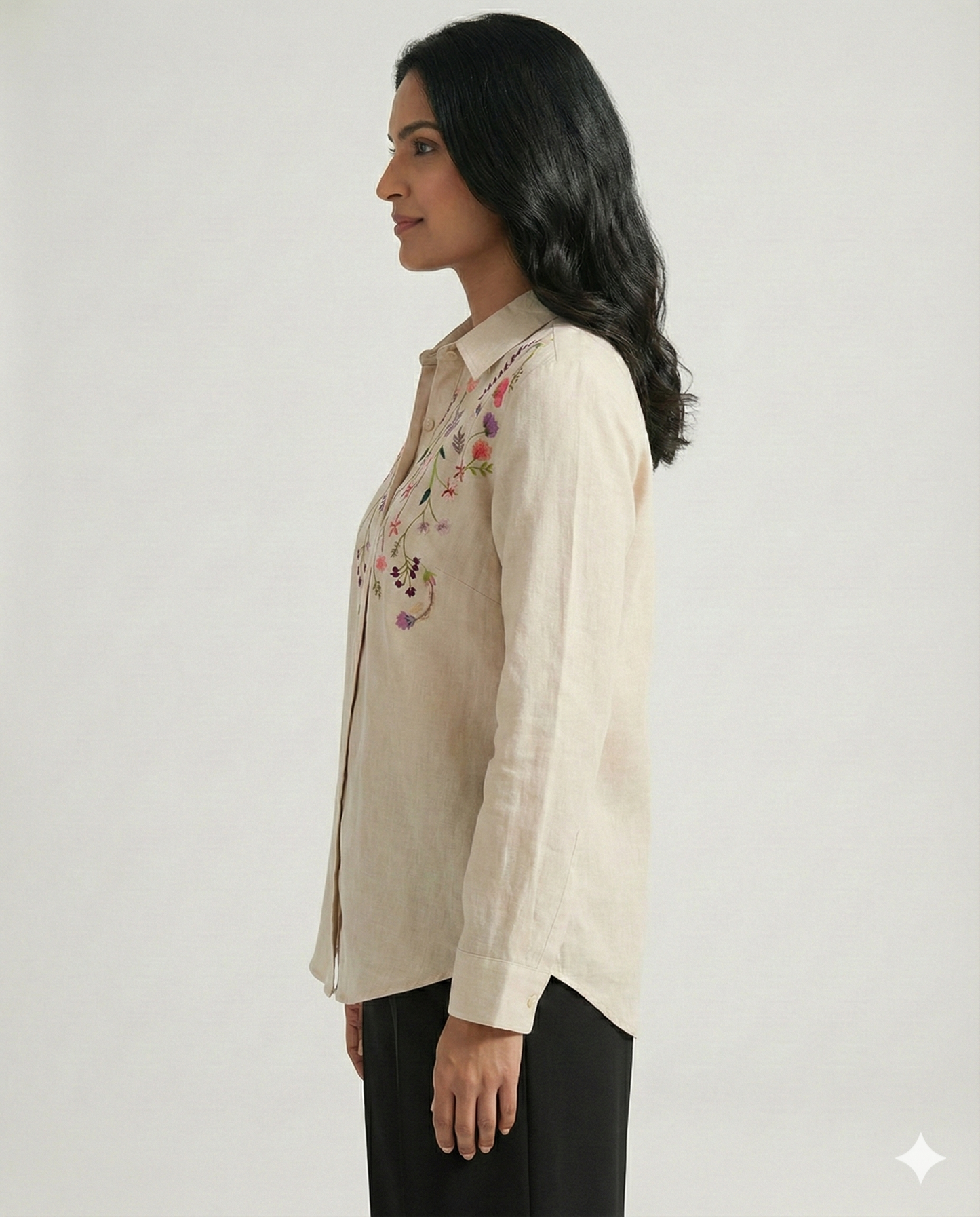 Beige Cotton Linen Bloom Shirt