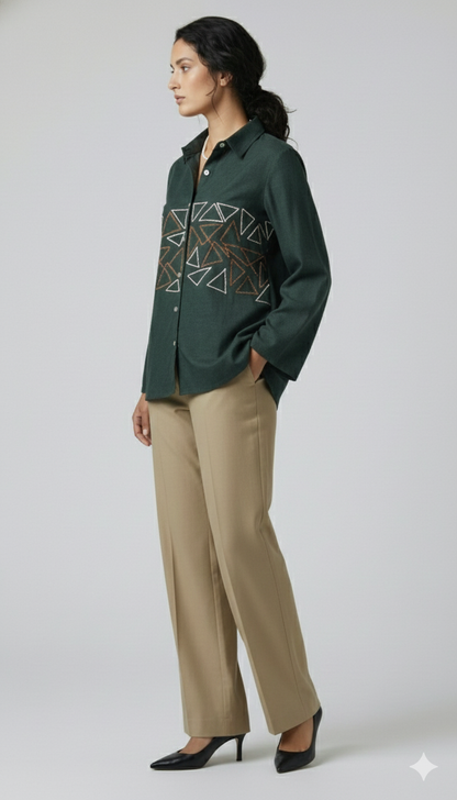 Geometric Forest Green Shirt