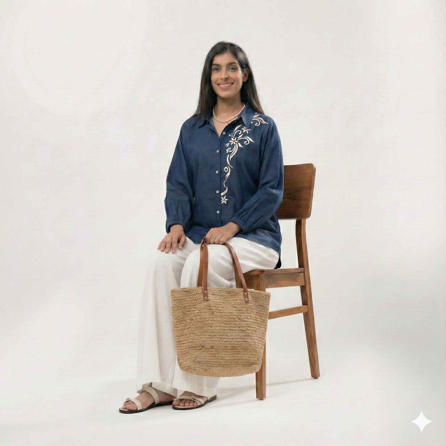 Blue Neck Embroidery Shirt