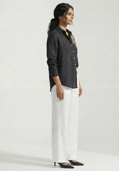 Silver Rose Rose Black Cotton linen Shirt