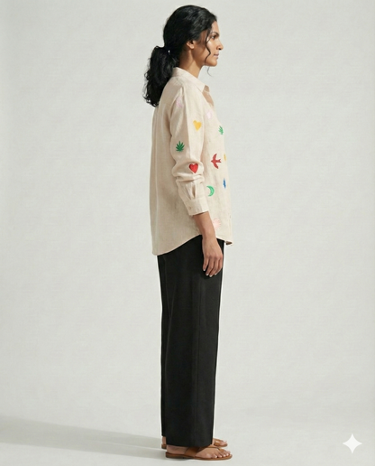 Beige Stardust Cotton Linen Shirt