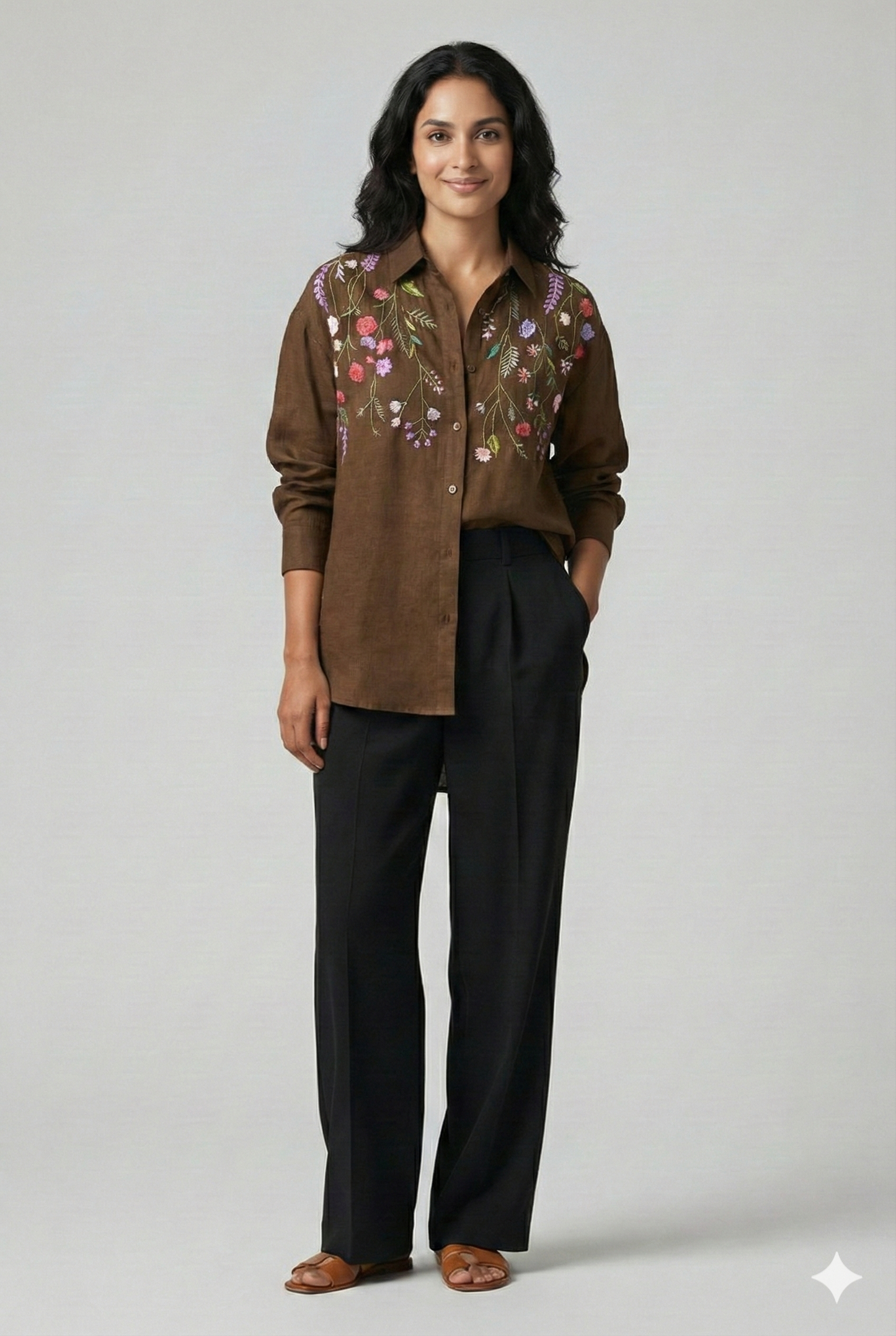 Brown Cotton Linen Bloom Shirt