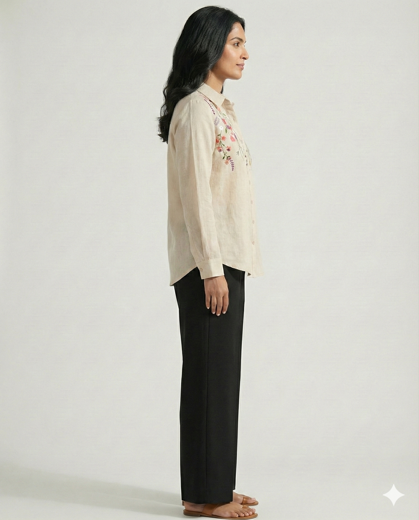 Beige Cotton Linen Bloom Shirt