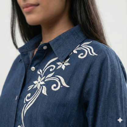 Blue Neck Embroidery Shirt