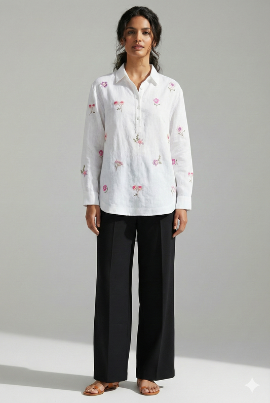 White lil Flower Shirt