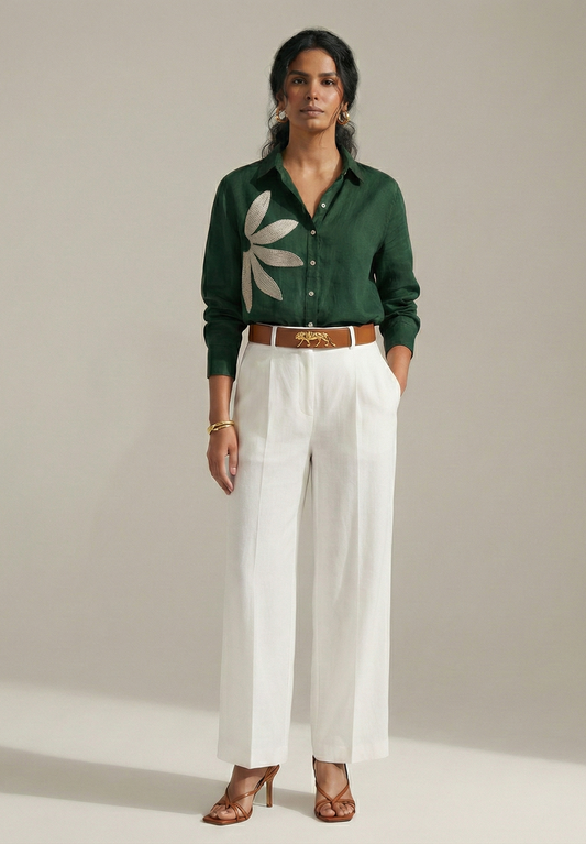 Emerald Wing Cotton Linen Shirt