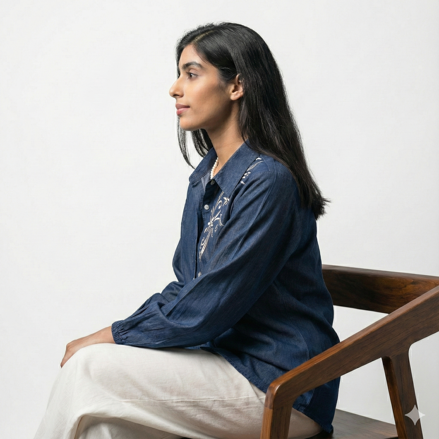 Blue Neck Embroidery Shirt