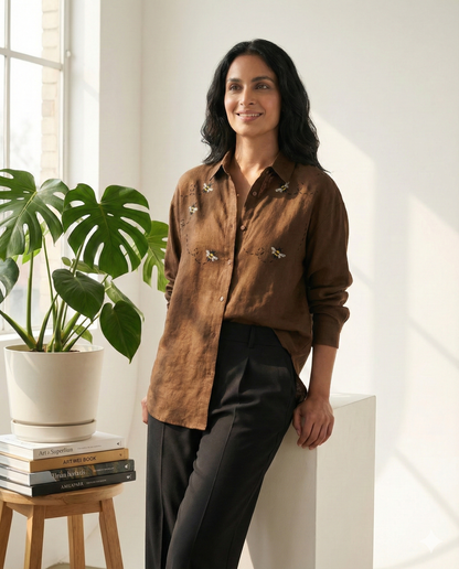 Brown Bee Cotton Linen Shirt