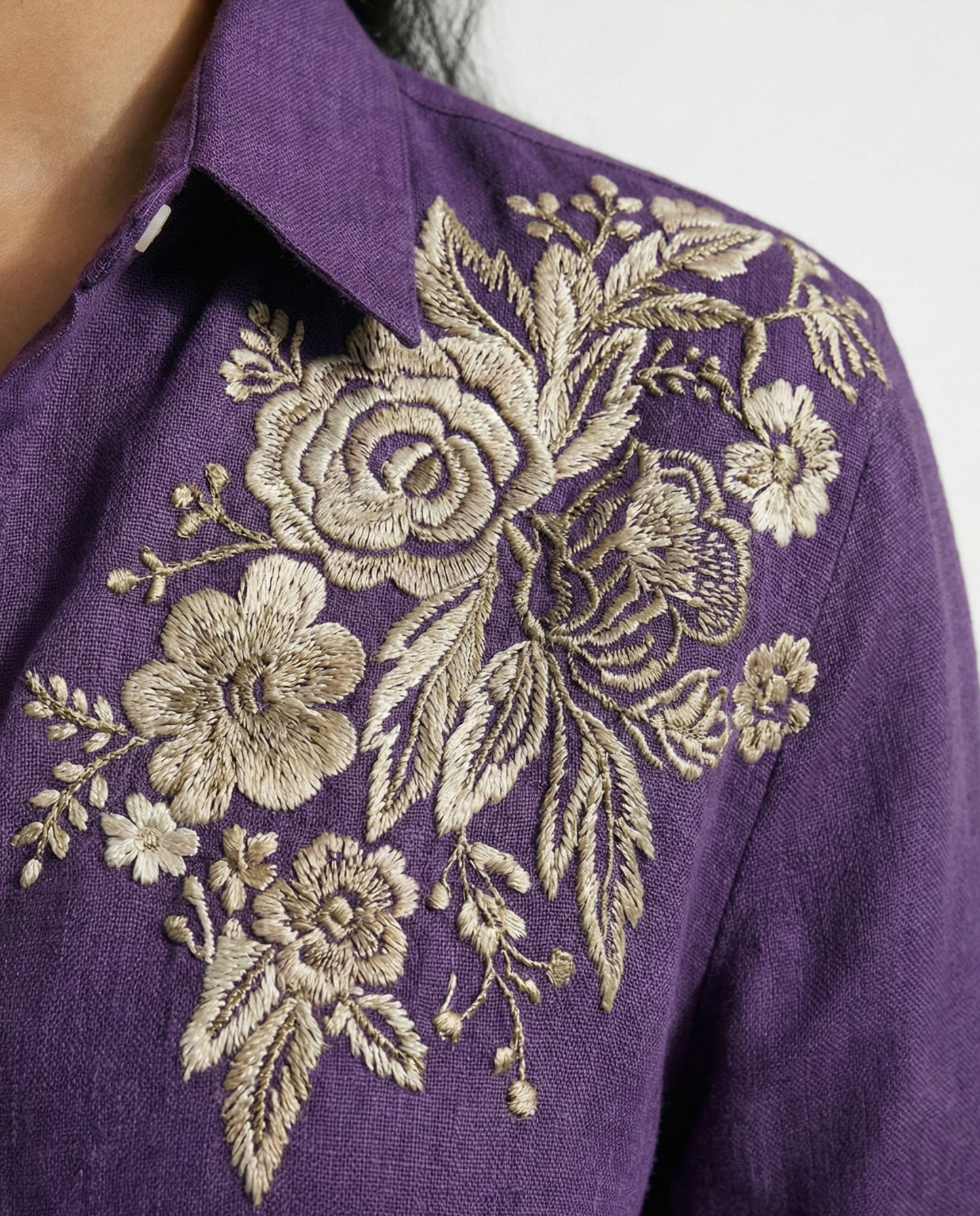 Plum Rose Rose Black Cotton linen Shirt