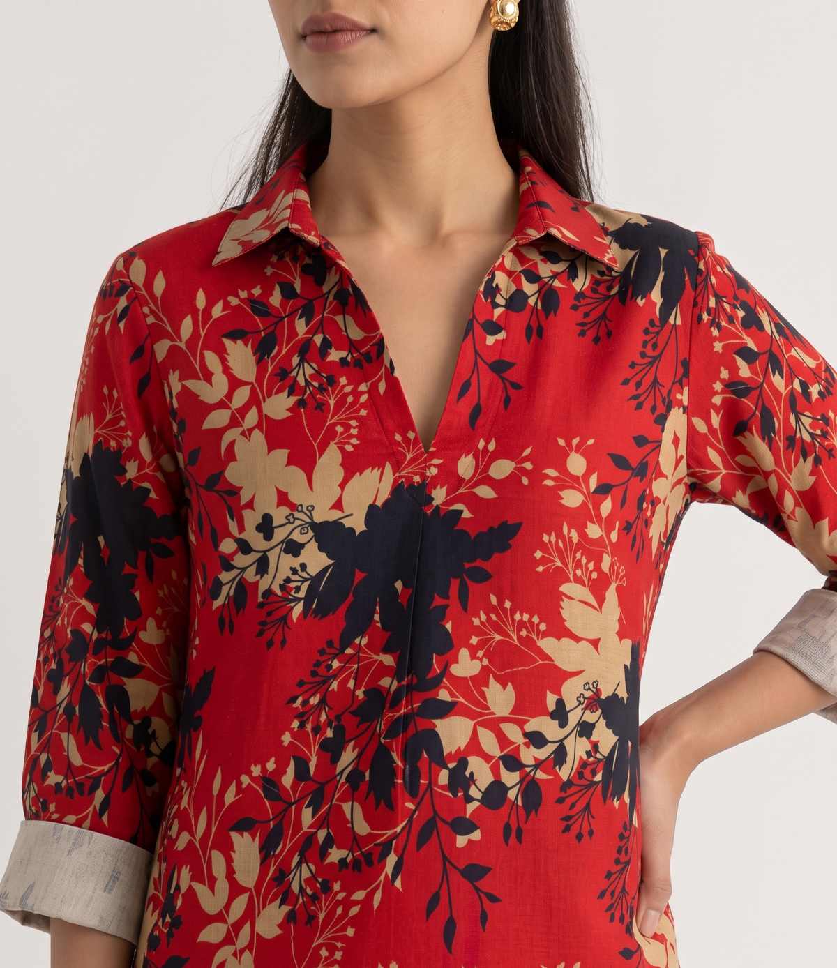 RED FLORAL PRINT KURTA