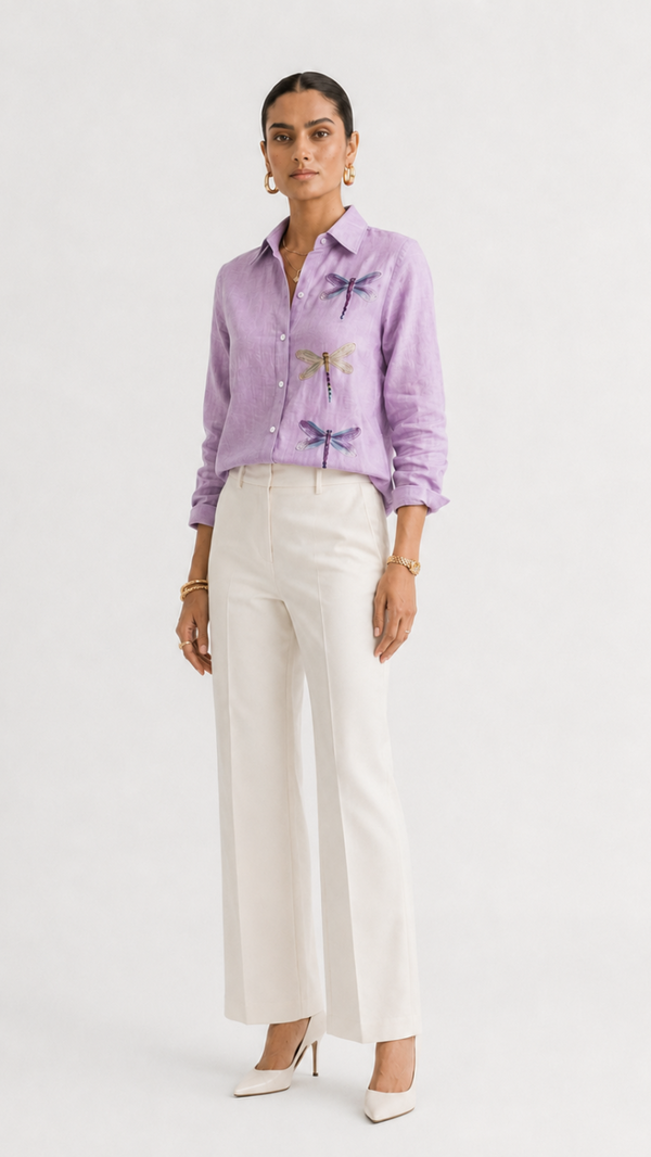 DRAGON FLY EMBROIDERED SHIRT BUBBLEGUM
