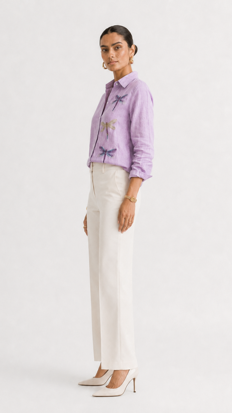 DRAGON FLY EMBROIDERED SHIRT BUBBLEGUM