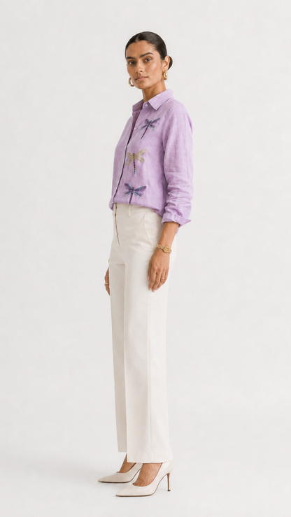 DRAGON FLY EMBROIDERED SHIRT BUBBLEGUM
