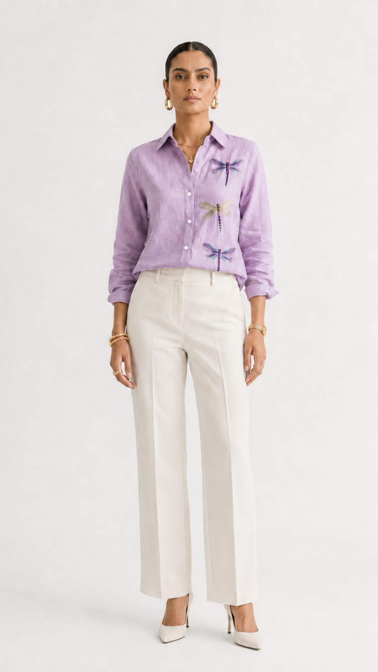 DRAGON FLY EMBROIDERED SHIRT BUBBLEGUM