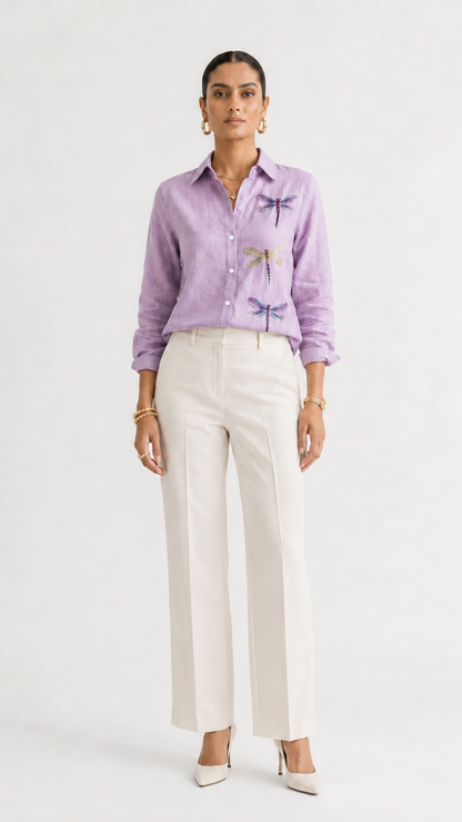 DRAGON FLY EMBROIDERED SHIRT BUBBLEGUM