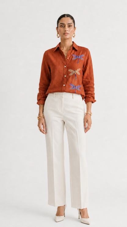 DRAGON FLY EMBROIDERED SHIRT RUST