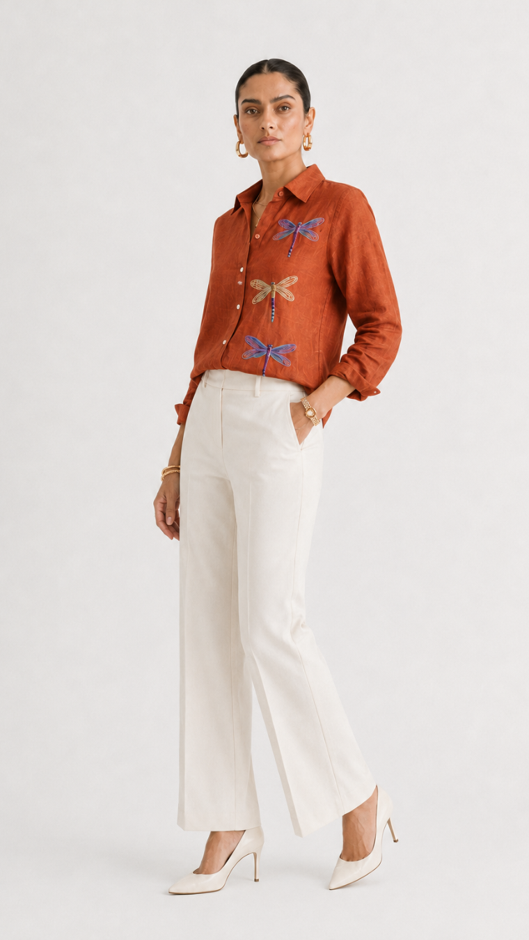 DRAGON FLY EMBROIDERED SHIRT RUST
