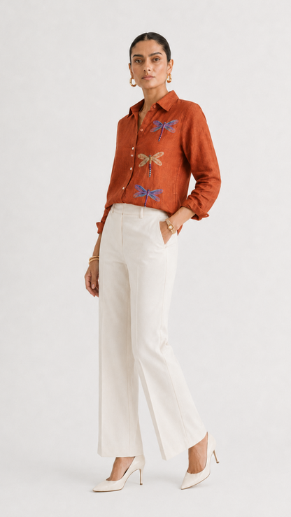 DRAGON FLY EMBROIDERED SHIRT RUST