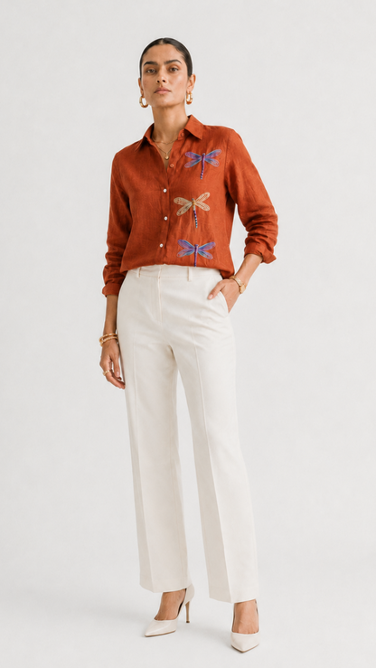 DRAGON FLY EMBROIDERED SHIRT RUST