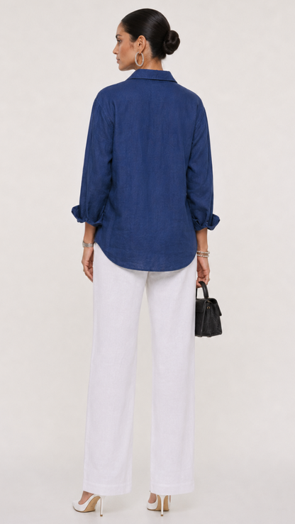 DRAGON FLY EMBROIDERED SHIRT DENIM BLUE