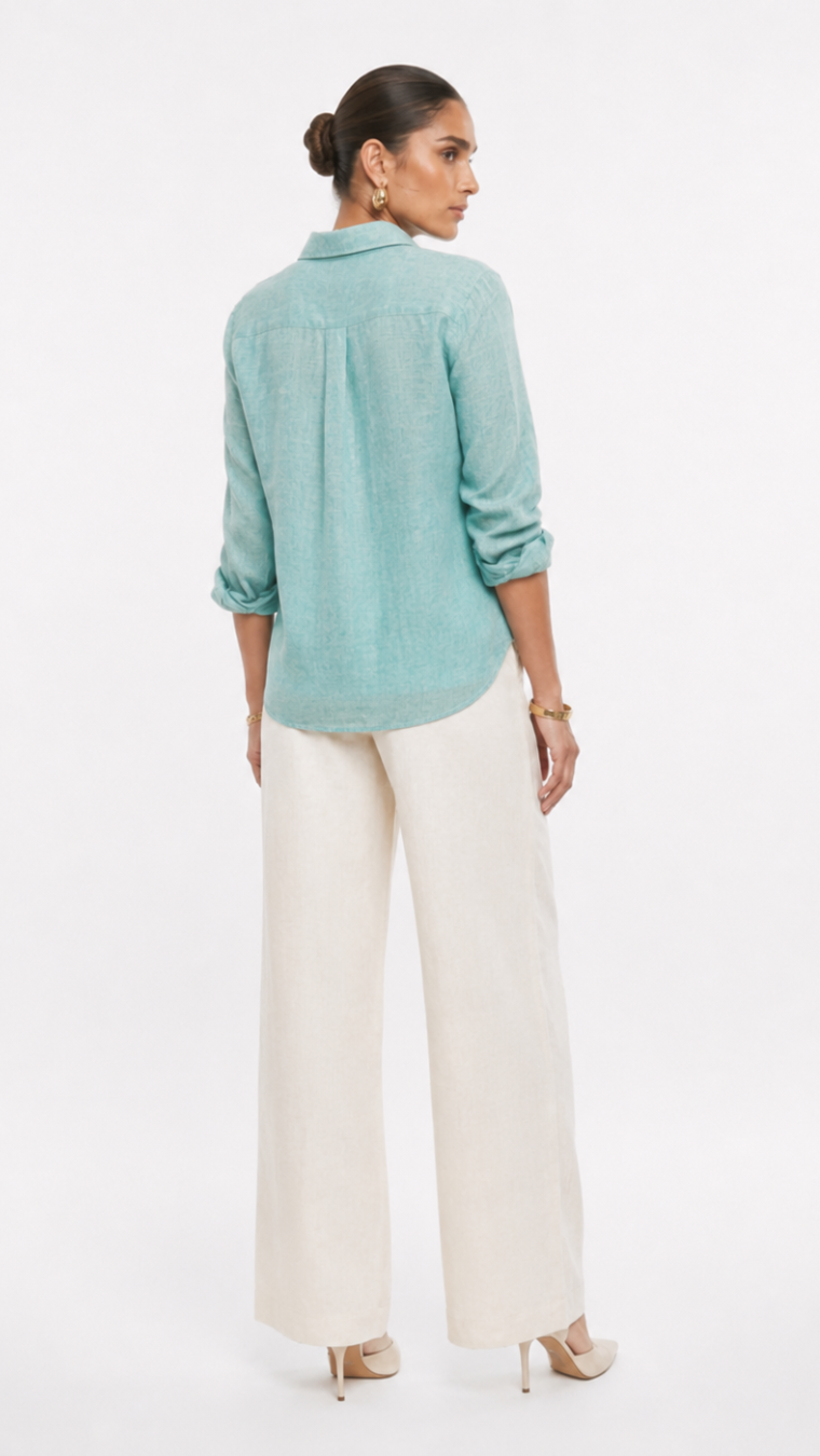 DRAGON FLY EMBROIDERED SHIRT OCEAN GREEN