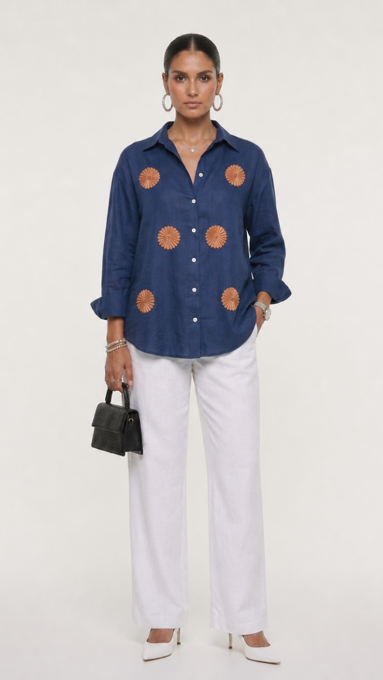 DENIM BLUE EMBROIDERED SHIRT