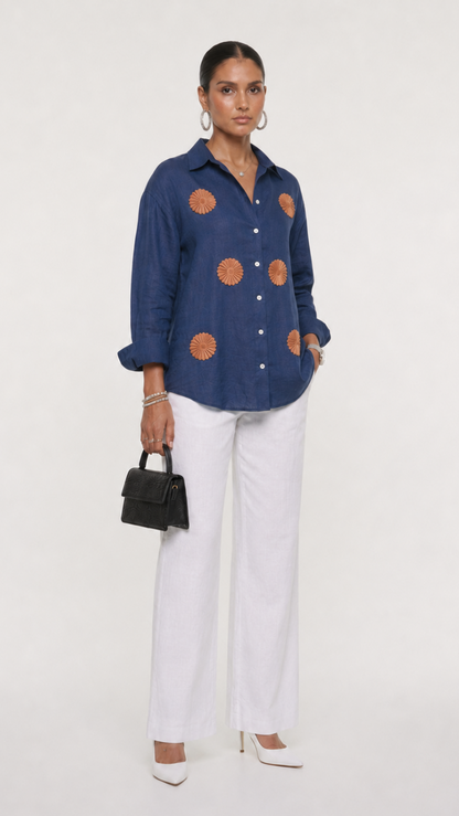 DENIM BLUE EMBROIDERED SHIRT