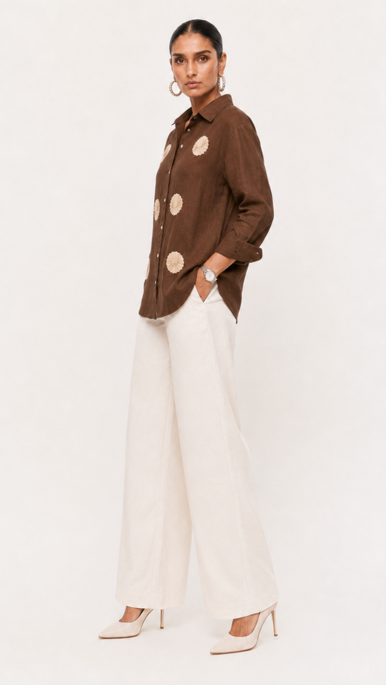 BROWN EMBROIDERED SHIRT