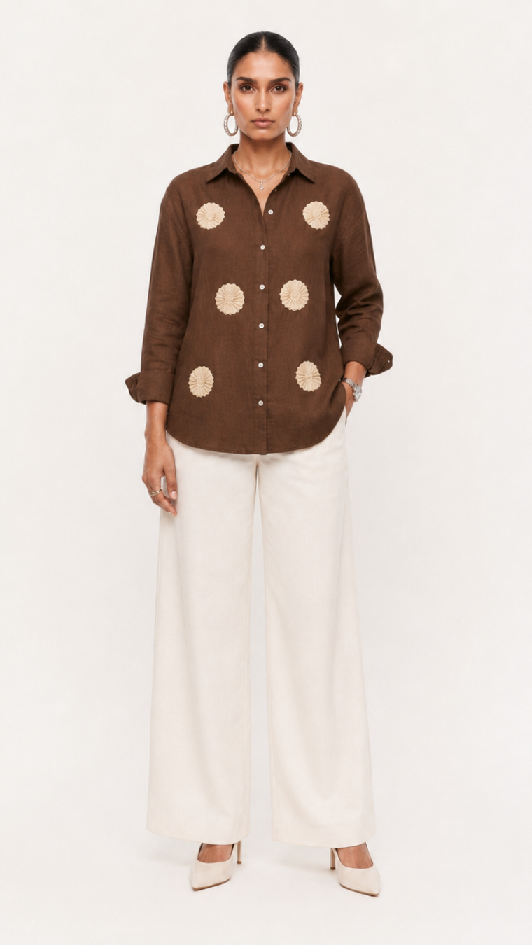 BROWN EMBROIDERED SHIRT