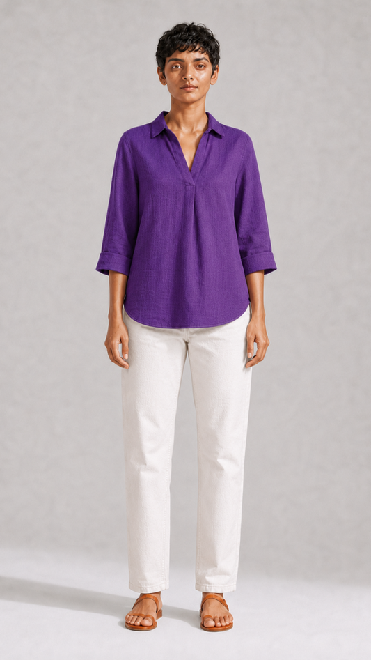 PURPLE FRONT PLEATED COTTON TOP