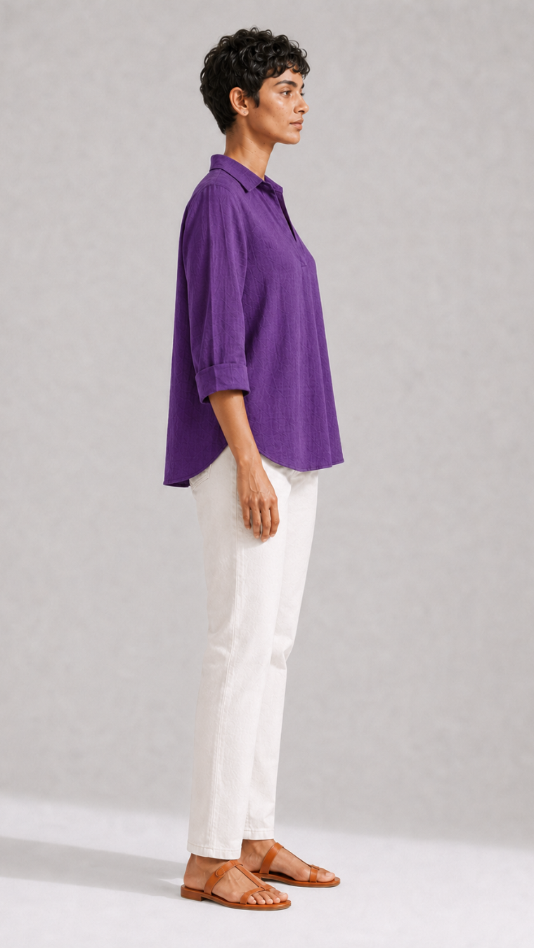 PURPLE FRONT PLEATED COTTON TOP