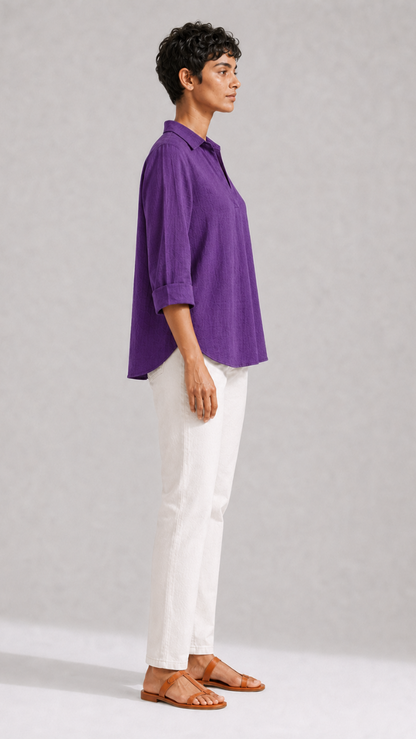 PURPLE FRONT PLEATED COTTON TOP