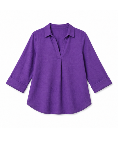 PURPLE FRONT PLEATED COTTON TOP