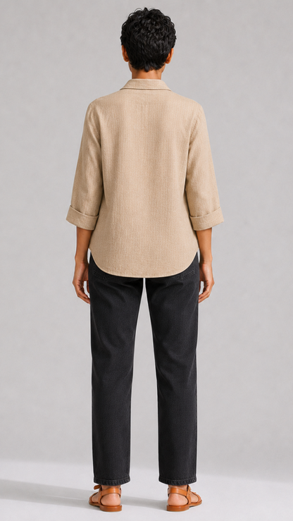 BEIGE FRONT PLEATED COTTON TOP