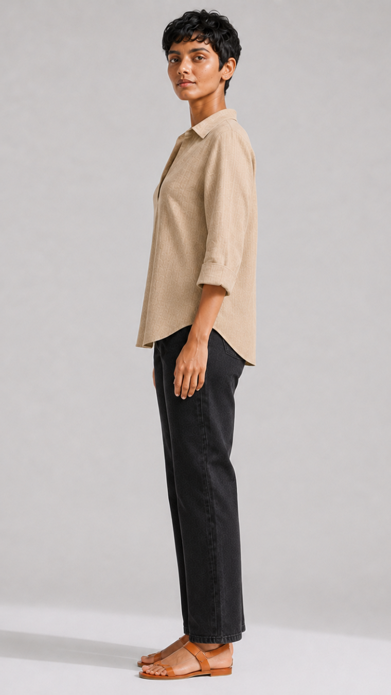 BEIGE FRONT PLEATED COTTON TOP