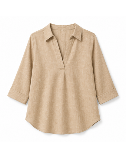 BEIGE FRONT PLEATED COTTON TOP