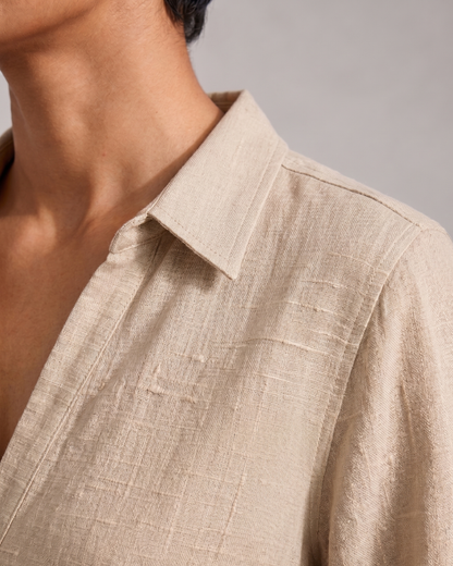 BEIGE FRONT PLEATED COTTON TOP