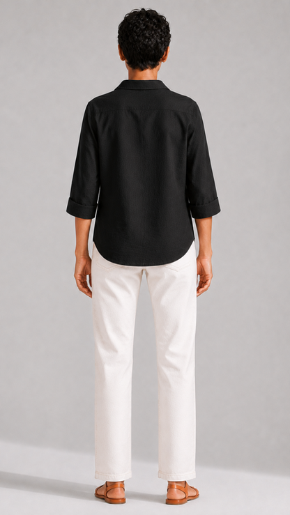 BLACK FRONT PLEATED COTTON TOP