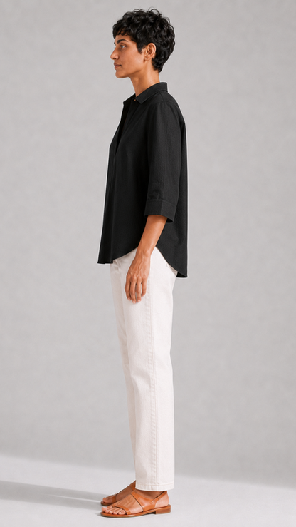 BLACK FRONT PLEATED COTTON TOP