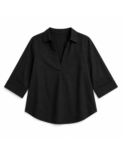 BLACK FRONT PLEATED COTTON TOP