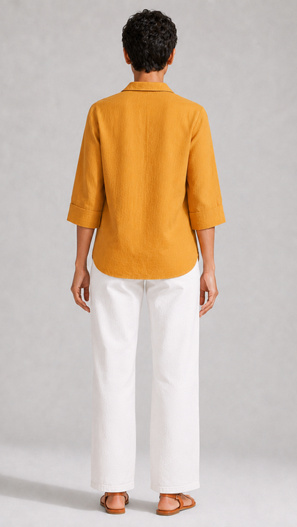 YELLOW FRONT PLEATED COTTON TOP
