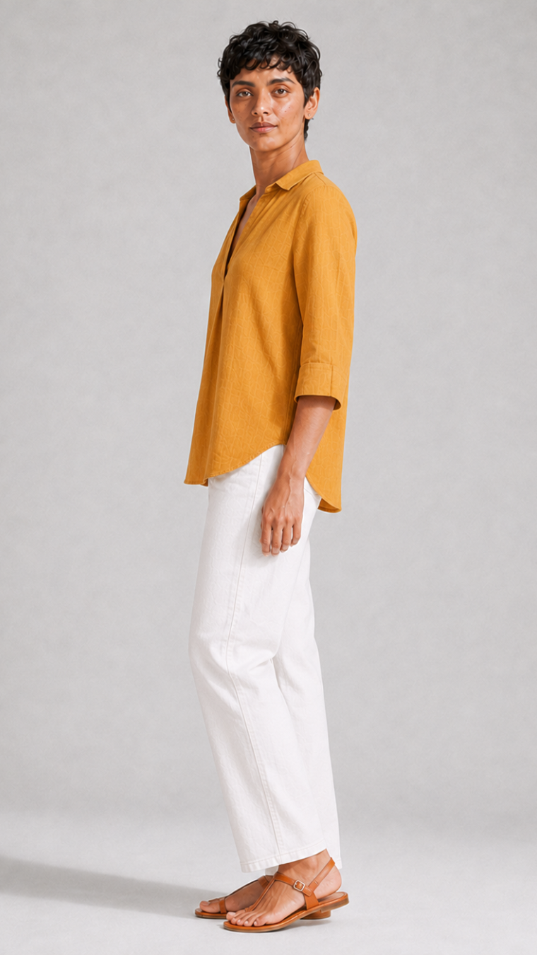 YELLOW FRONT PLEATED COTTON TOP