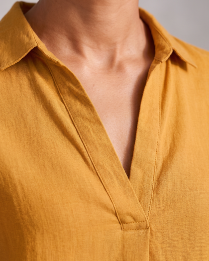 YELLOW FRONT PLEATED COTTON TOP