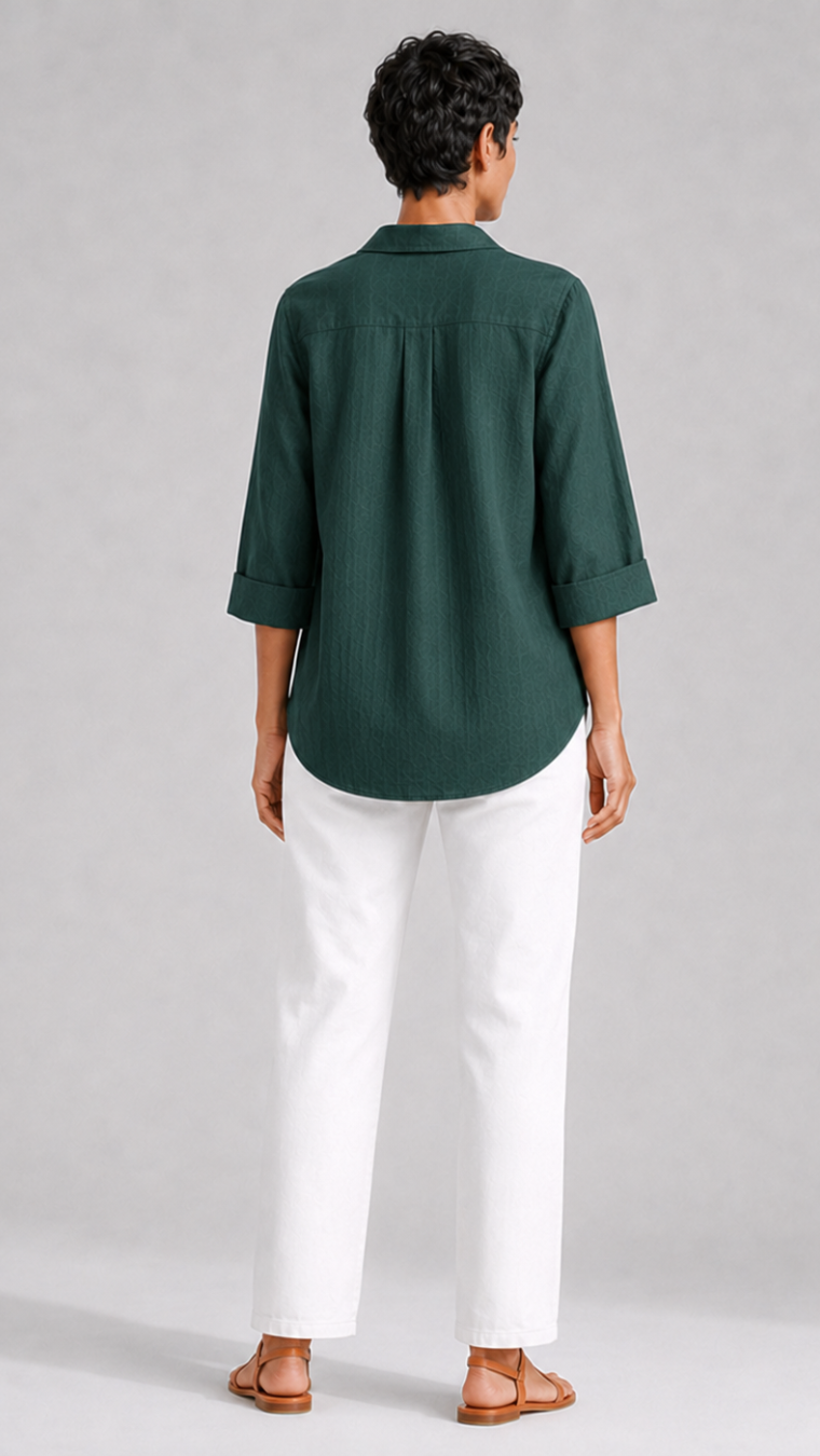 GREEN FRONT PLEATED COTTON TOP