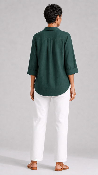 GREEN FRONT PLEATED COTTON TOP
